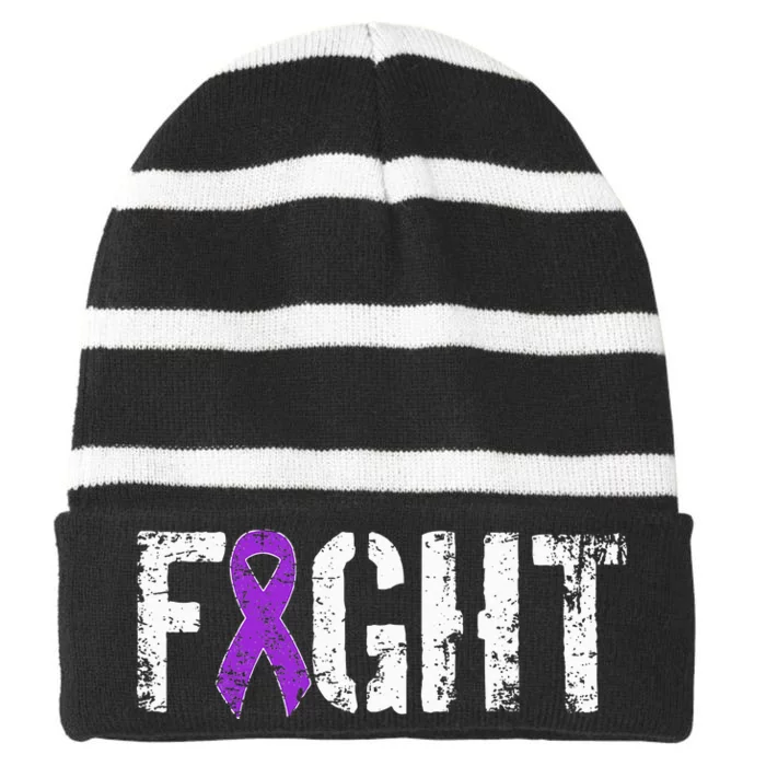 Fight Pancreatic Cancer Military Style Awareness Ribbon Striped Beanie with Solid Band