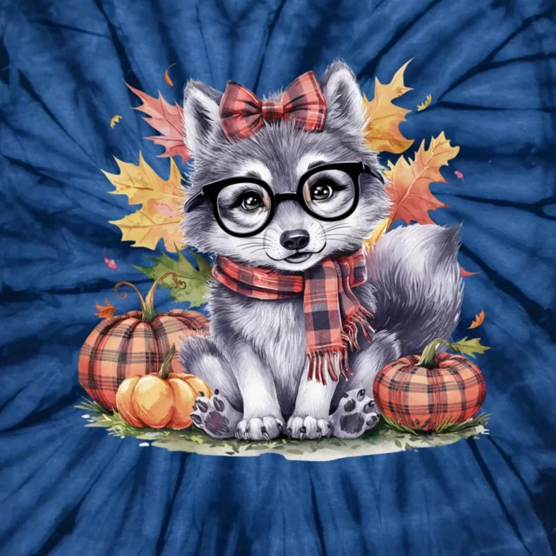 Fall Pumpkin Cute Wolf Fall Autumn Thanksgiving Tie-Dye T-Shirt