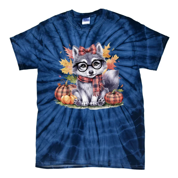 Fall Pumpkin Cute Wolf Fall Autumn Thanksgiving Tie-Dye T-Shirt