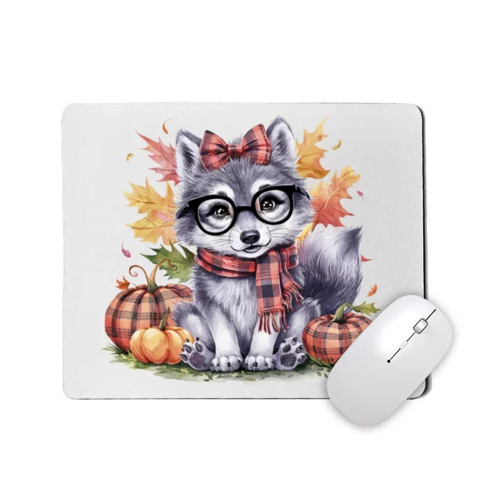 Fall Pumpkin Cute Wolf Fall Autumn Thanksgiving Mousepad