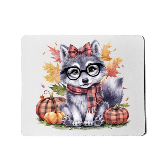 Fall Pumpkin Cute Wolf Fall Autumn Thanksgiving Mousepad