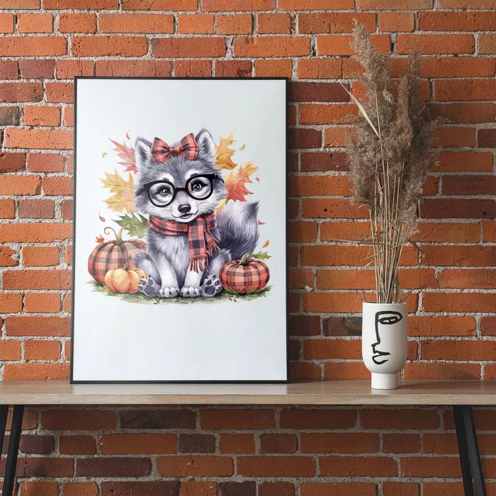 Fall Pumpkin Cute Wolf Fall Autumn Thanksgiving Poster