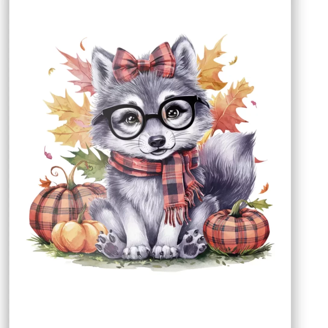 Fall Pumpkin Cute Wolf Fall Autumn Thanksgiving Poster