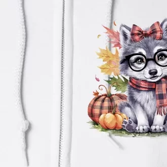 Fall Pumpkin Cute Wolf Fall Autumn Thanksgiving Full Zip Hoodie