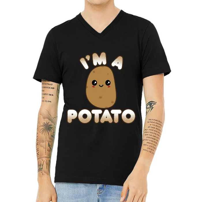 Funny Potato Costume Cute Kawaii Style Smiling IM A Potato Gift V-Neck T-Shirt