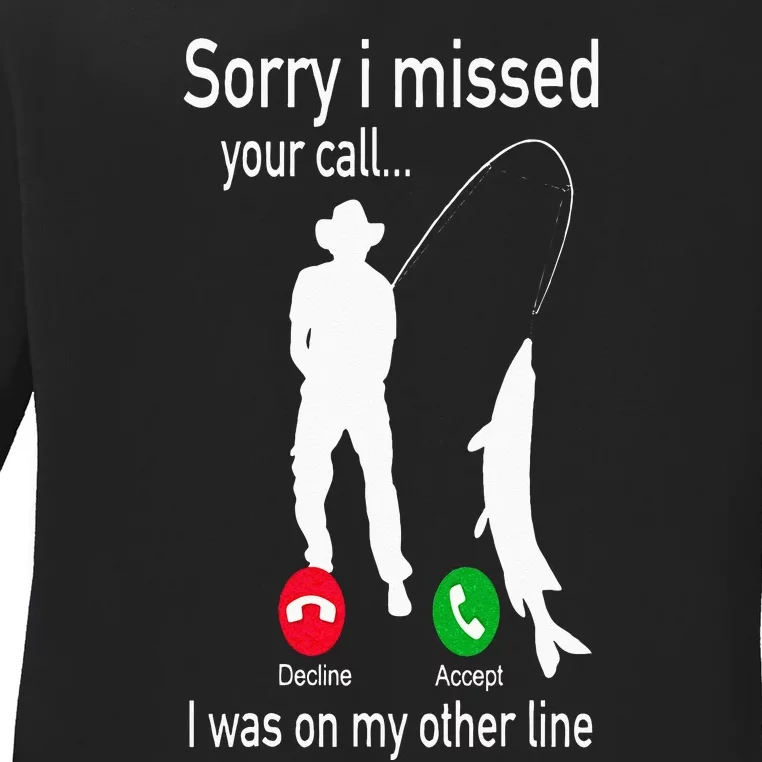 Fishing Phone Call With Fishing Line Funny Fish Fisherman Ladies Long Sleeve Shirt