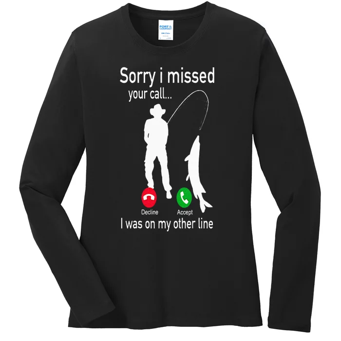 Fishing Phone Call With Fishing Line Funny Fish Fisherman Ladies Long Sleeve Shirt