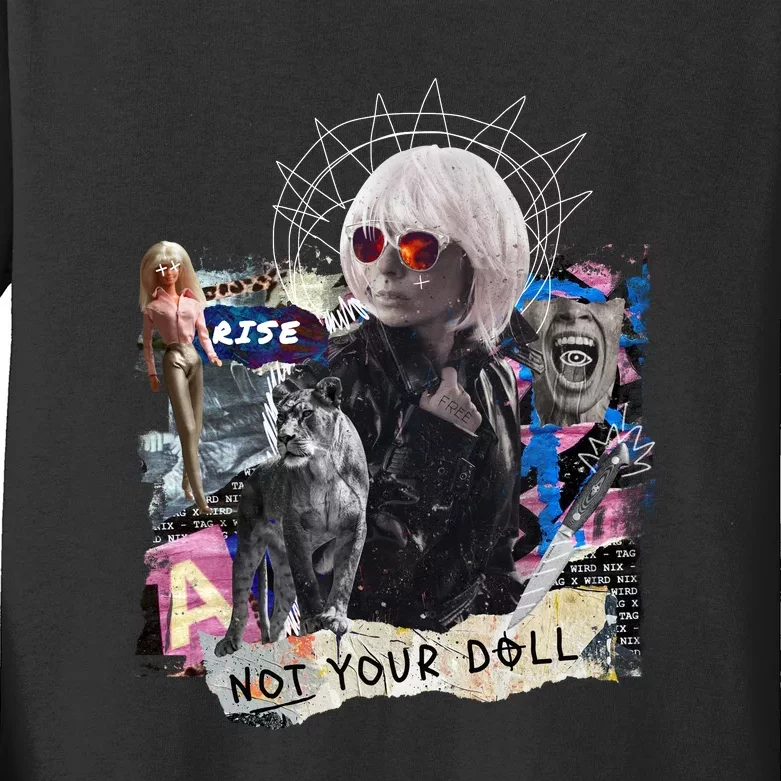 Feminist Punk Collage Not Your Doll Kids Long Sleeve Shirt