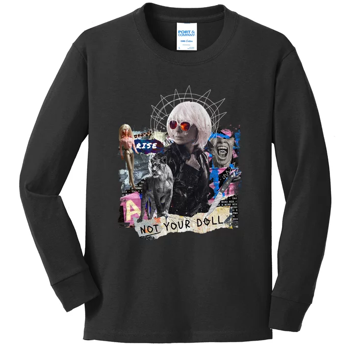 Feminist Punk Collage Not Your Doll Kids Long Sleeve Shirt