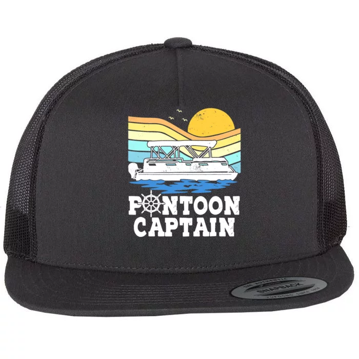 Funny Pontoon Captain Vintage Pontoon Boat Flat Bill Trucker Hat