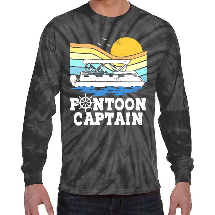 Funny Pontoon Captain Vintage Pontoon Boat Tie-Dye Long Sleeve Shirt