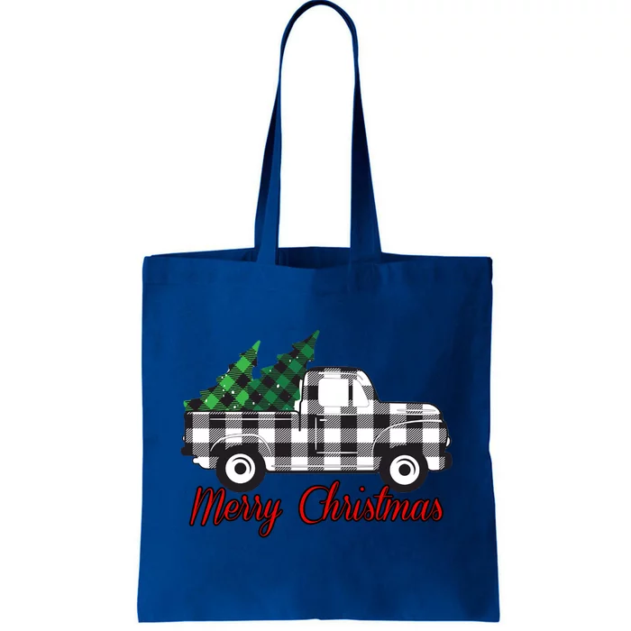 Farmhouse Plaid Christmas Truck Gift Tote Bag