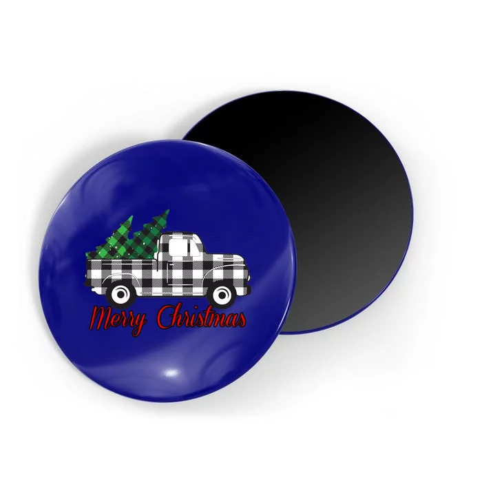 Farmhouse Plaid Christmas Truck Gift Magnet