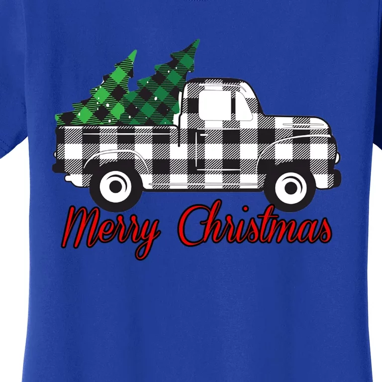 Farmhouse Plaid Christmas Truck Gift Women's T-Shirt