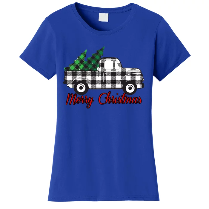 Farmhouse Plaid Christmas Truck Gift Women's T-Shirt