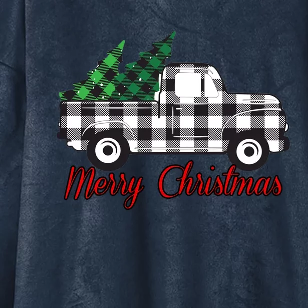 Farmhouse Plaid Christmas Truck Gift Hooded Wearable Blanket