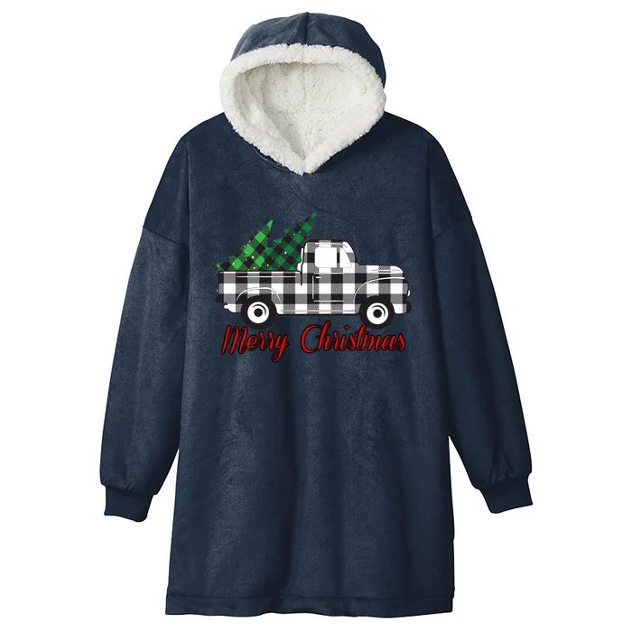 Farmhouse Plaid Christmas Truck Gift Hooded Wearable Blanket