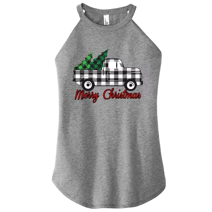 Farmhouse Plaid Christmas Truck Gift Women’s Perfect Tri Rocker Tank