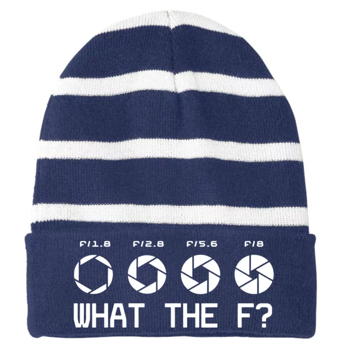 Funny Photography Camera FStop Lens What The F T Striped Beanie with Solid Band