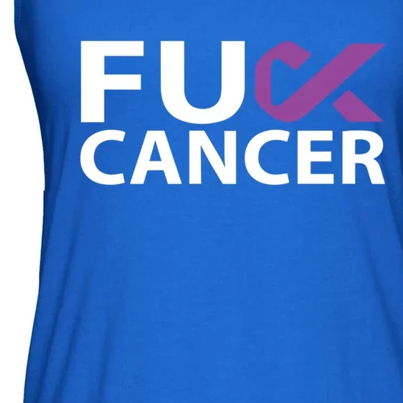 Fuck Pancreatic Cancer F U Fu Purple Ribbon Cancer Awareness Cute Gift Ladies Essential Flowy Tank