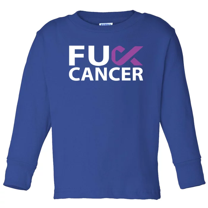 Fuck Pancreatic Cancer F U Fu Purple Ribbon Cancer Awareness Cute Gift Toddler Long Sleeve Shirt