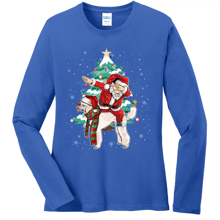 Funny Poodle Christmas Tree Dabbing Santa Xmas Gift Ladies Long Sleeve Shirt