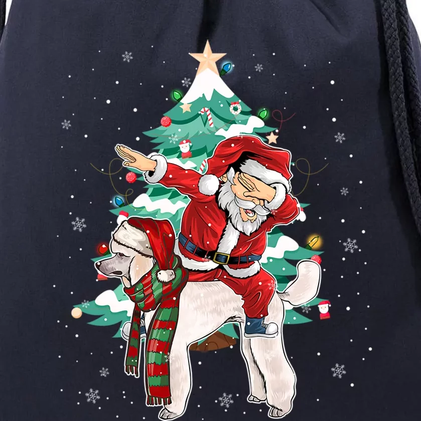 Funny Poodle Christmas Tree Dabbing Santa Xmas Gift Drawstring Bag