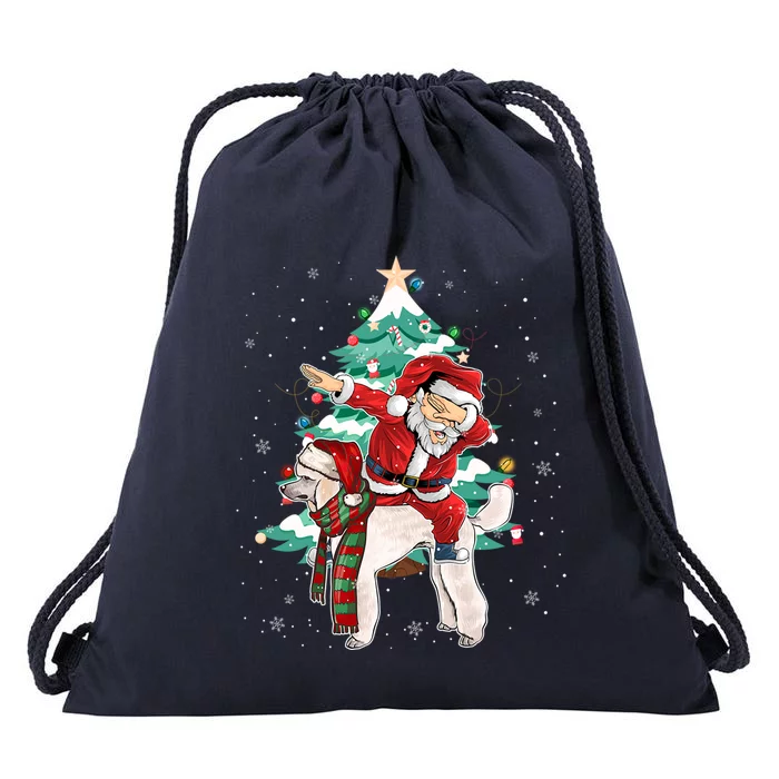 Funny Poodle Christmas Tree Dabbing Santa Xmas Gift Drawstring Bag