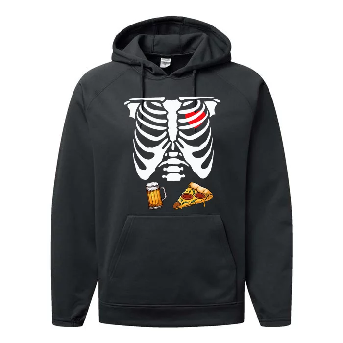 Funny Pregnancy Couple Dad Skeleton Halloween Beer Pizza Performance Fleece Hoodie