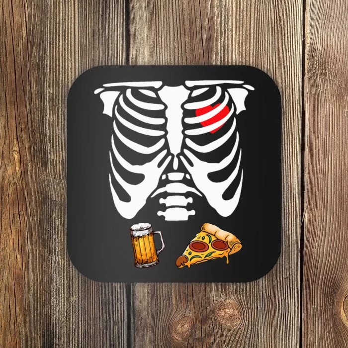 Funny Pregnancy Couple Dad Skeleton Halloween Beer Pizza Coaster