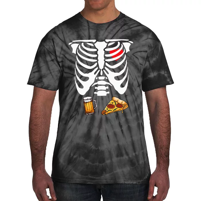 Funny Pregnancy Couple Dad Skeleton Halloween Beer Pizza Tie-Dye T-Shirt