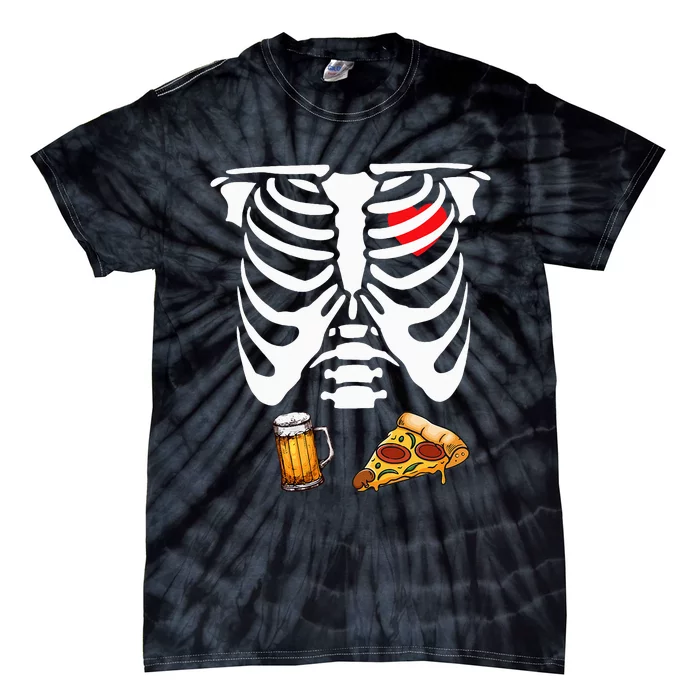 Funny Pregnancy Couple Dad Skeleton Halloween Beer Pizza Tie-Dye T-Shirt