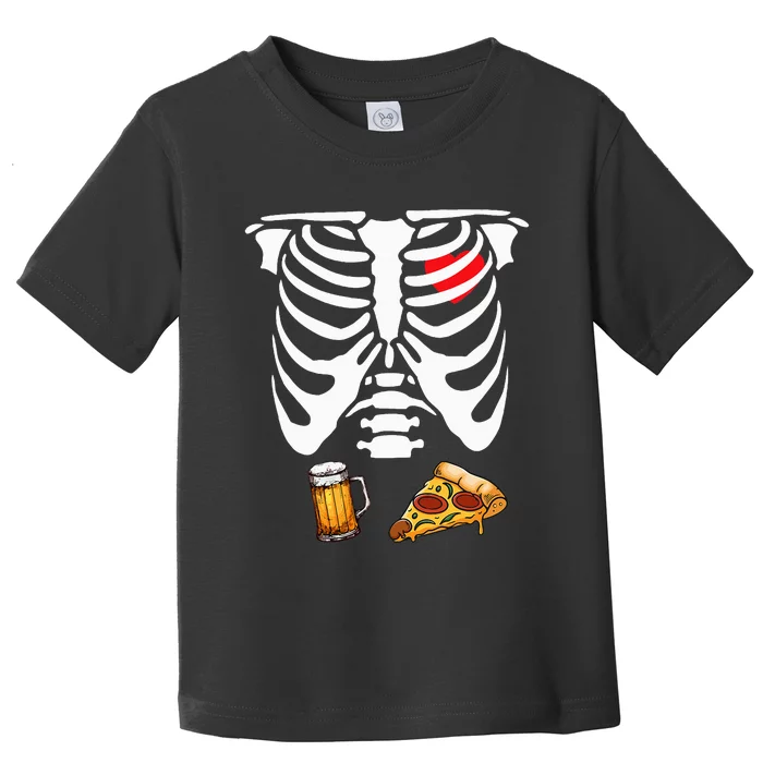 Funny Pregnancy Couple Dad Skeleton Halloween Beer Pizza Toddler T-Shirt