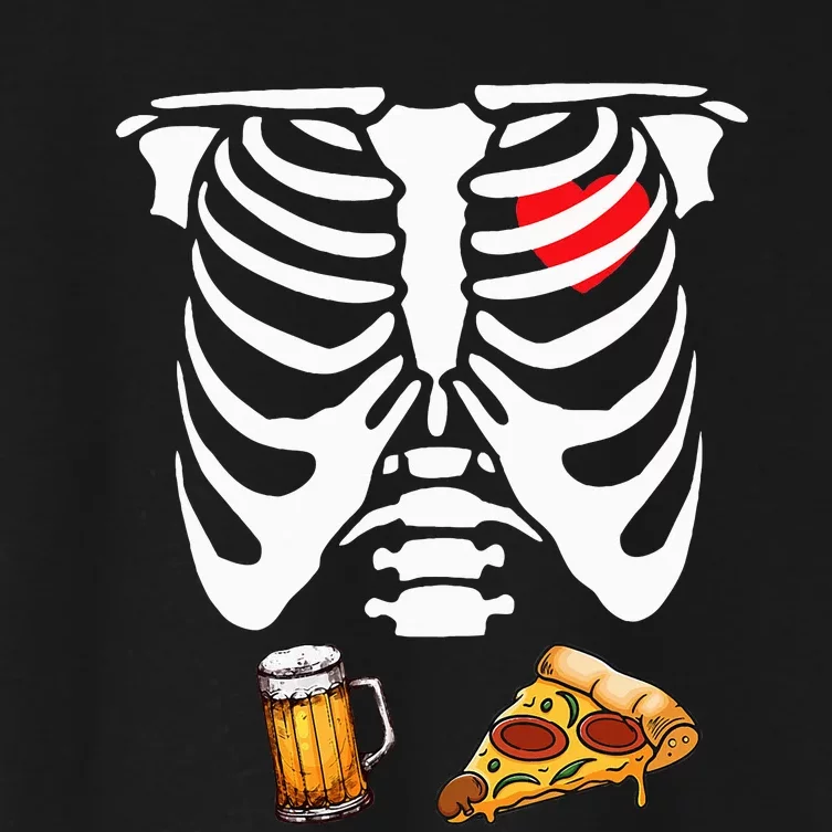 Funny Pregnancy Couple Dad Skeleton Halloween Beer Pizza Women's Crop Top Tee