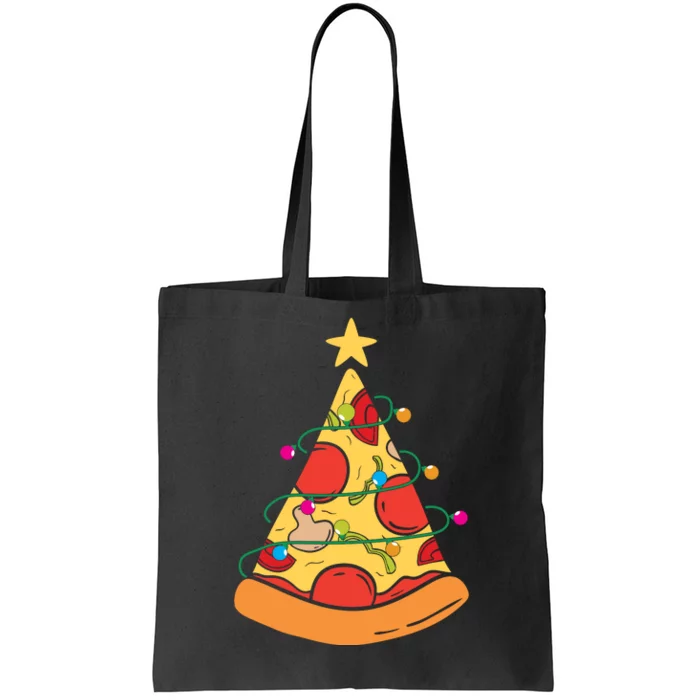 Funny Pizza Christmas Tree Lights Funny Xmas Tote Bag