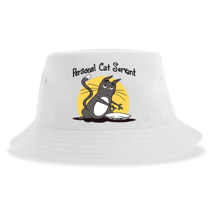 Funny Personal Cat Servant Funny Black Cat Lover Mom Cat Dad Sustainable Bucket Hat