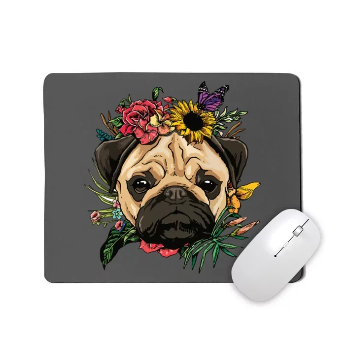 Floral Pug Dog Spring Nature Dog Lovers Mousepad