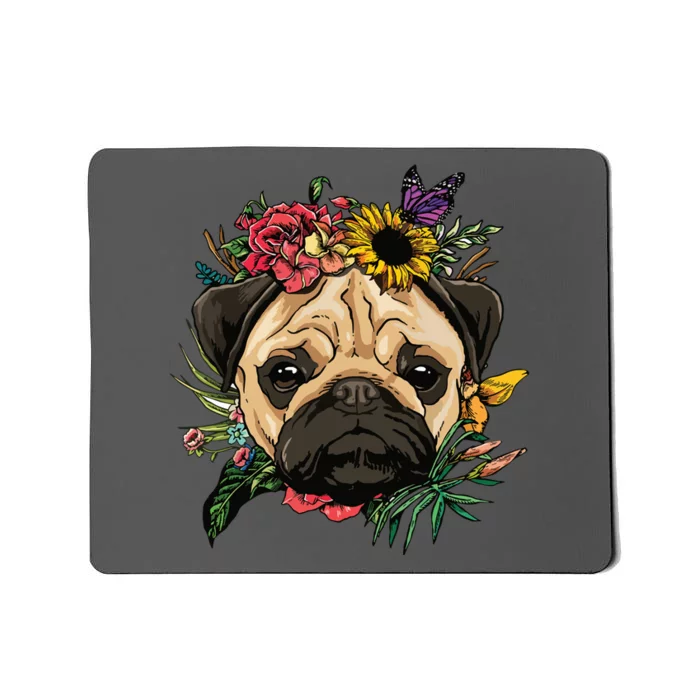 Floral Pug Dog Spring Nature Dog Lovers Mousepad