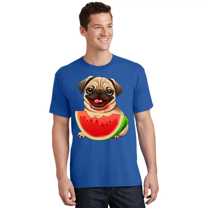 Funny Pug Dog And Watermelon Slice Summer Vacation Great Gift T-Shirt