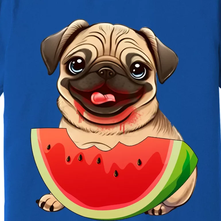 Funny Pug Dog And Watermelon Slice Summer Vacation Great Gift Premium T-Shirt