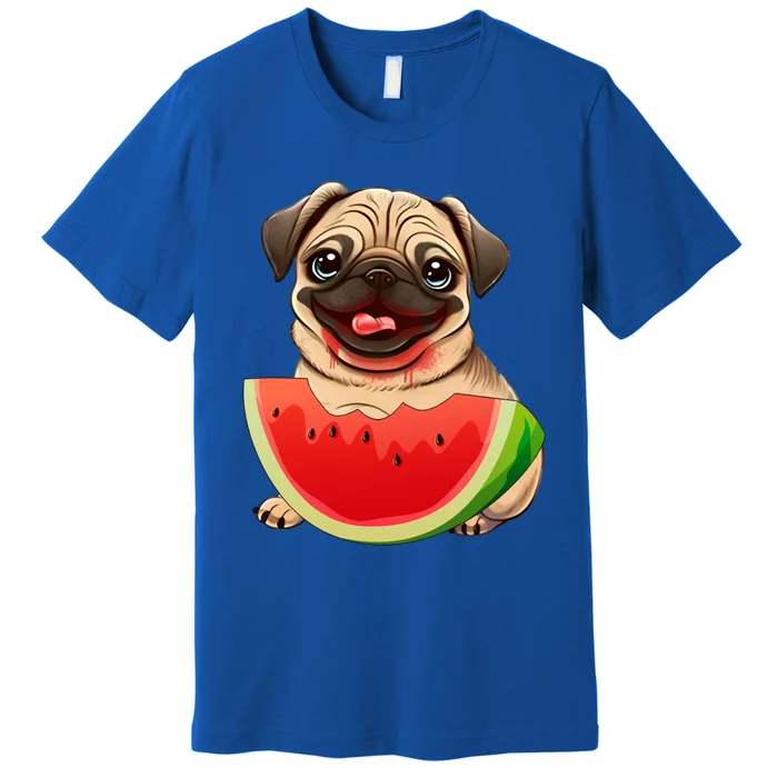 Funny Pug Dog And Watermelon Slice Summer Vacation Great Gift Premium T-Shirt