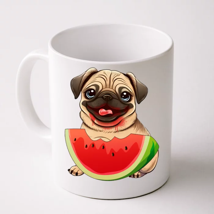 Funny Pug Dog And Watermelon Slice Summer Vacation Great Gift Front & Back Coffee Mug