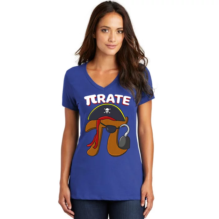 Funny Pi Day Pirate Pi Symbol Graphic Art Math Lover Gift Women's V-Neck T-Shirt