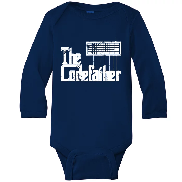 Funny Programmer Dad Gift The Codefather Vintage Coder Baby Long Sleeve Bodysuit