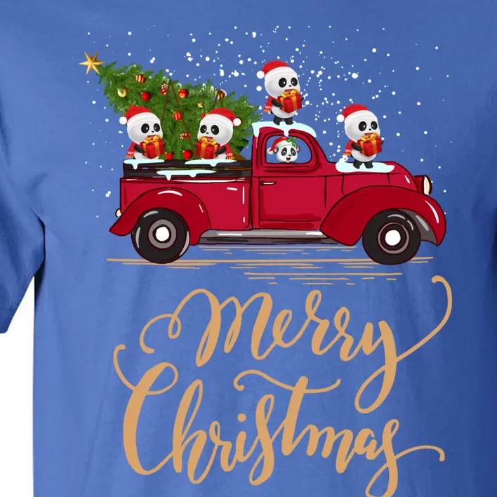 Funny Panda Driving Christmas Tree Truck Panda Christmas Gift Tall T-Shirt