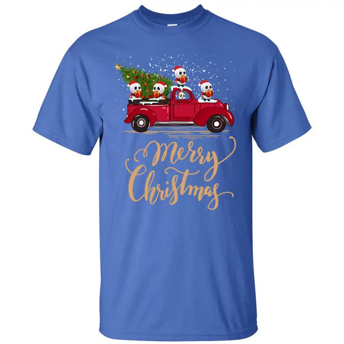 Funny Panda Driving Christmas Tree Truck Panda Christmas Gift Tall T-Shirt