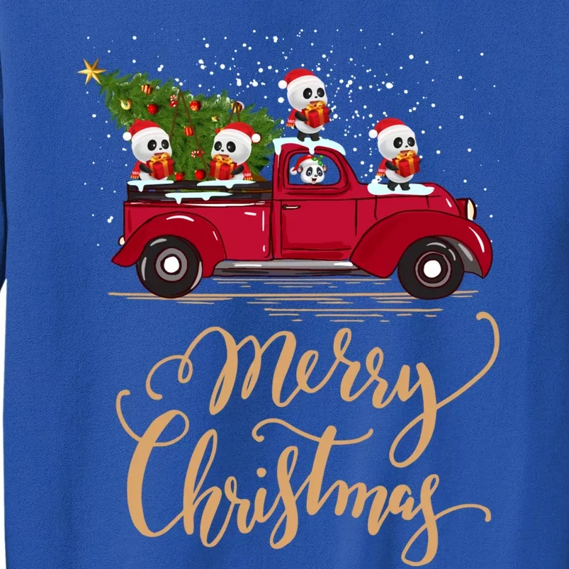 Funny Panda Driving Christmas Tree Truck Panda Christmas Gift Tall Sweatshirt