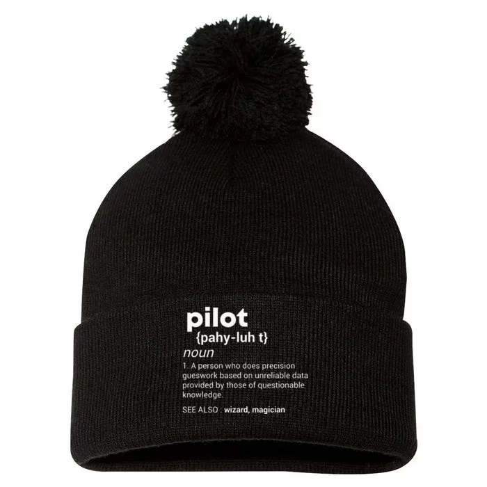 Funny Pilot Definition Design Airplane Jet Aviation Graphic Pom Pom 12in Knit Beanie