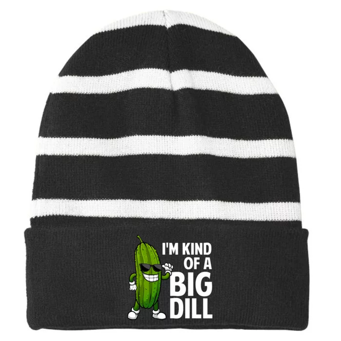 Funny Pickle Design Big Dill Pickle Lover Striped Beanie with Solid Band