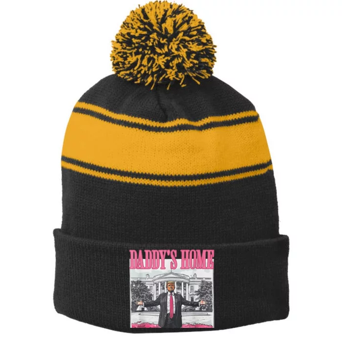 Funny Pink Donald Trump Daddys Home DaddyS 2024 Stripe Pom Pom Beanie